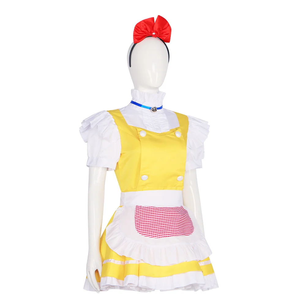 Yellow Sweet Maid Lolita Dress Apron Headgear Halloween Party Cosplay Costume Coffee Shop Waitress Cute Maid Short Dresses