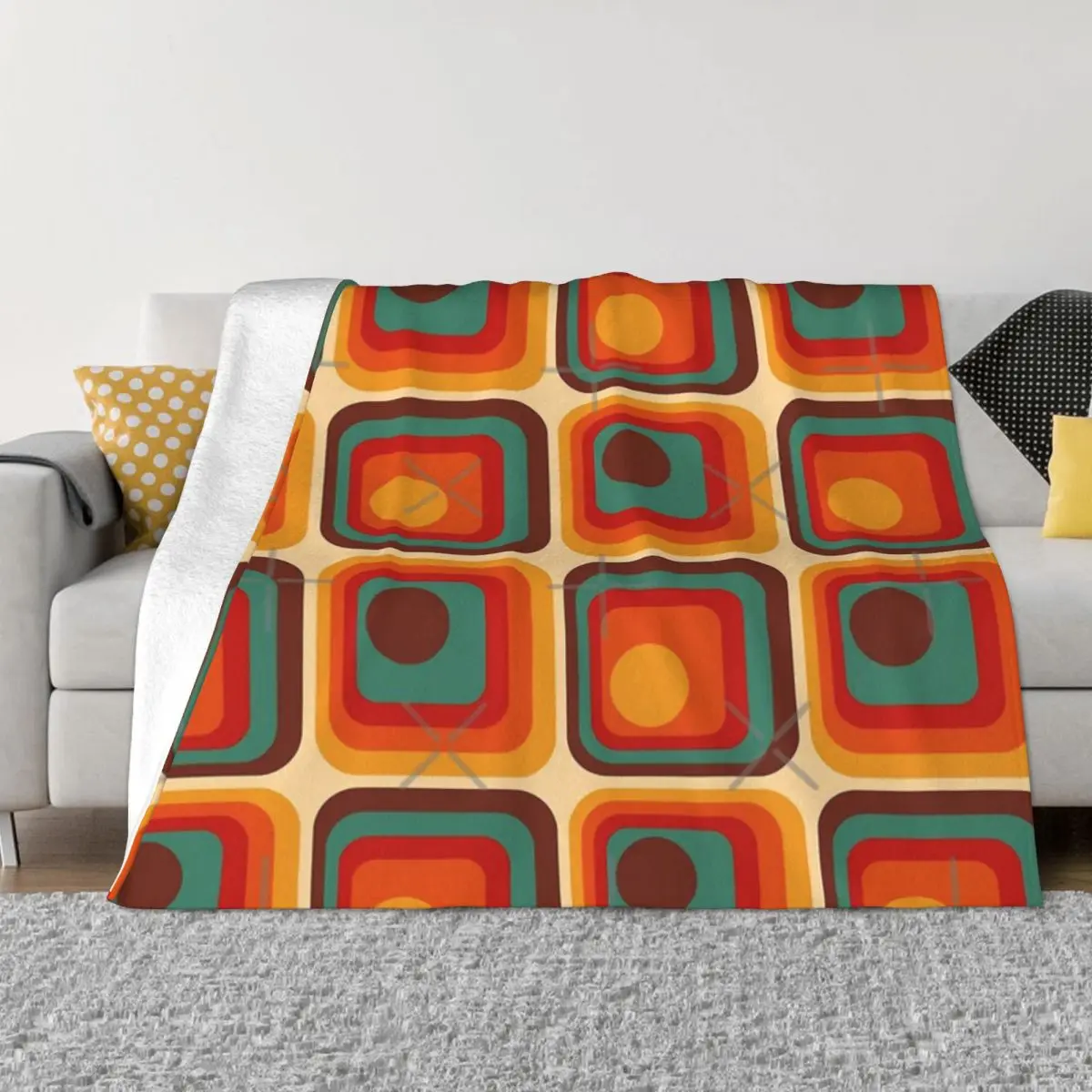 Retro Geometric Gradient Square And Circle Quilt Knee Blanket Throw Blanket Thin Wadding Blanket Throw Blanket