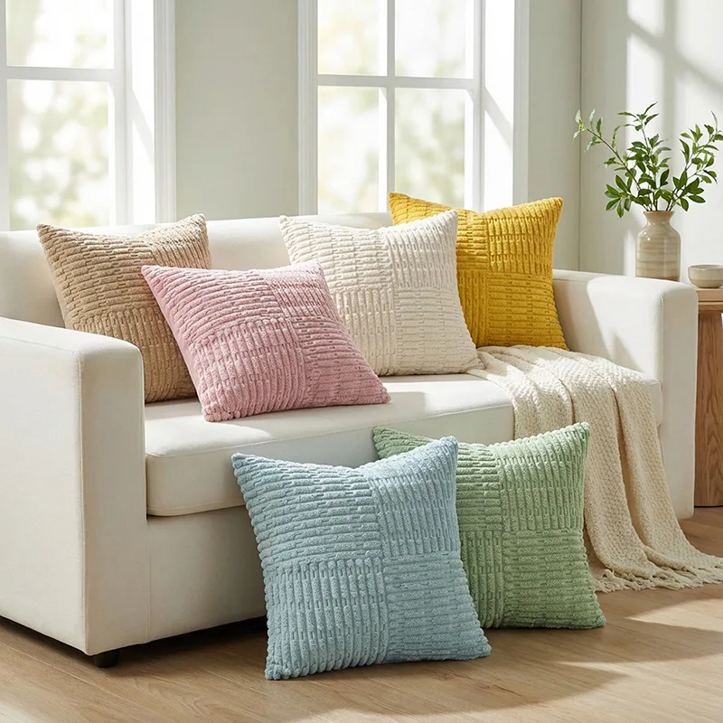 Cross Striped Corduroy Pillow Cover Soft Ribbed Throw Pillow Case for Sofa Living Room Decorative Cushion Cover No Insert