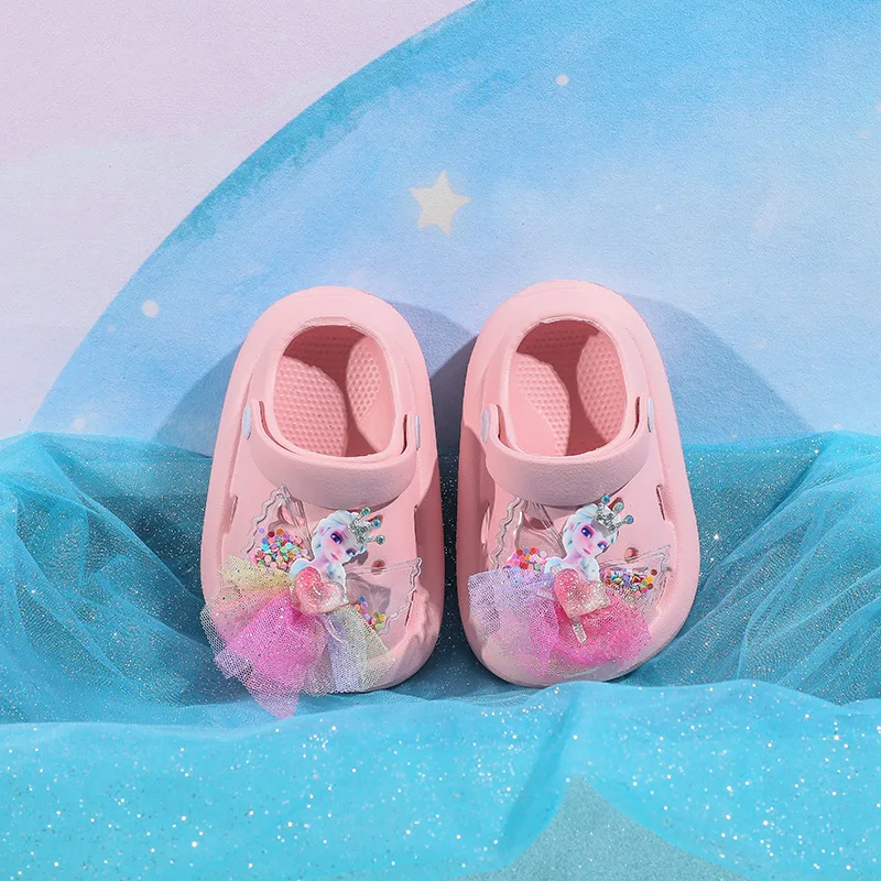 Disney children\'s Summer Home suola spessa Cartoon Frozen Princess Elsa Solid Hole Garden Pink White Yellow EVA Shoes taglia 13-18