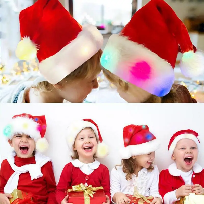 Merry Christmas LED lights High-end plush children adult Santa hat Christmas decorations Xmas Winter Gift For Kids Adults