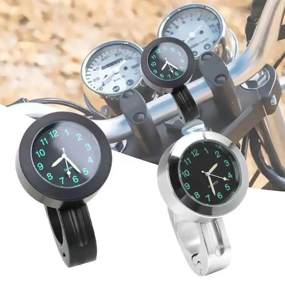 Waterproof Motorcycle Quartz Watch Luminous Aluminum Housing Handlebar Mount Clock Quartz Movement 22-25 mm Luminous Clock