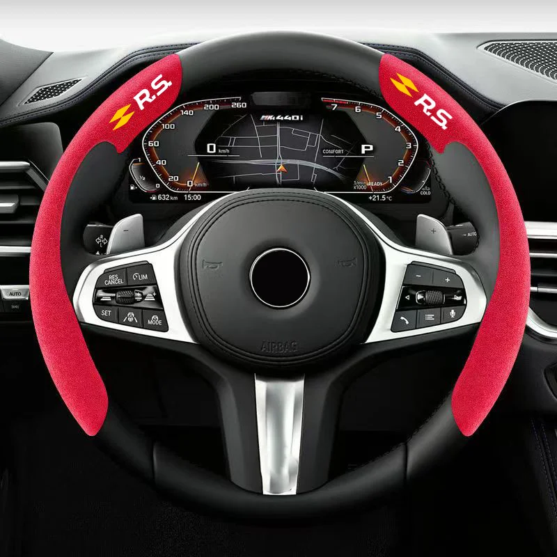 Car Steering Wheel Cover black suede leather for Renault RS Clio Scenic Logan Megane Koleos Sandero Arkana Safrane Vel Satis