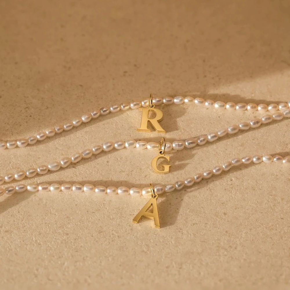 eManco Faux Pearl Initial Necklace Stainless Steel Collar Necklace Korean DIY Alphabet Accessories Name Customization