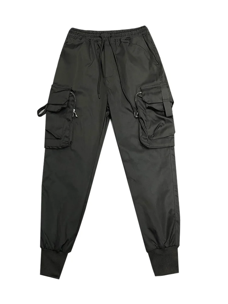 

Design Style Men's Male Fashion Black Original Casual Dark Trend Slim Feet Large Pocket Functional Overalls Leggings Harem Pants