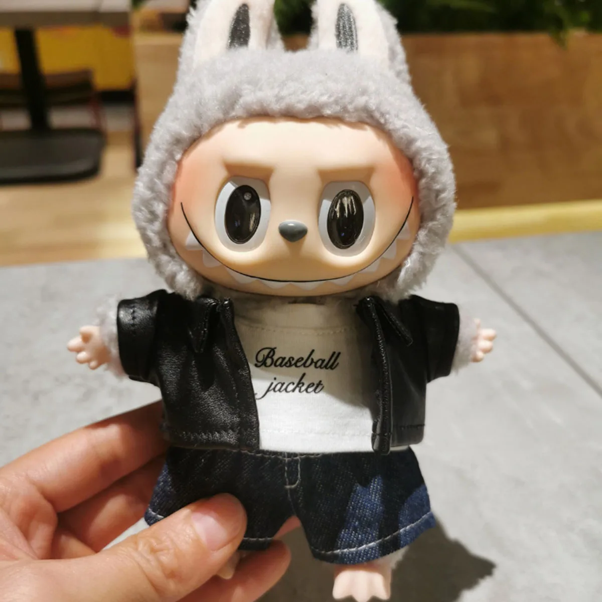 ﻿ Leather Jacket and Skirt Motorcycle Style Clothing Suitable for 17cm Labubu Clothing Set