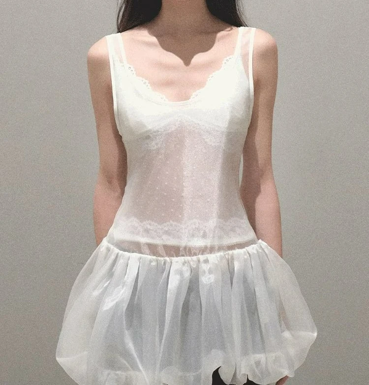 2026 Summer Mesh Stitching Sweet Wind Bow Design Skirt Swing Suspender Dress Women