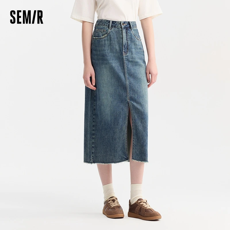 Semir Women Denim Skirt Summer 2024 New Arrival With High Slit And Straight-Cut Design Skirts for Women