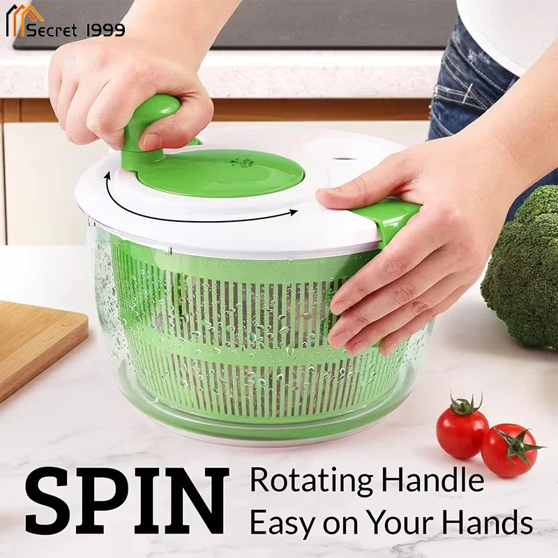 

Large Salad Spinner With Bowl & Colander Fruit Veggie Bowl Manual Lettuce Dryer For Washing Cleaning & Drying Greens Vegetables