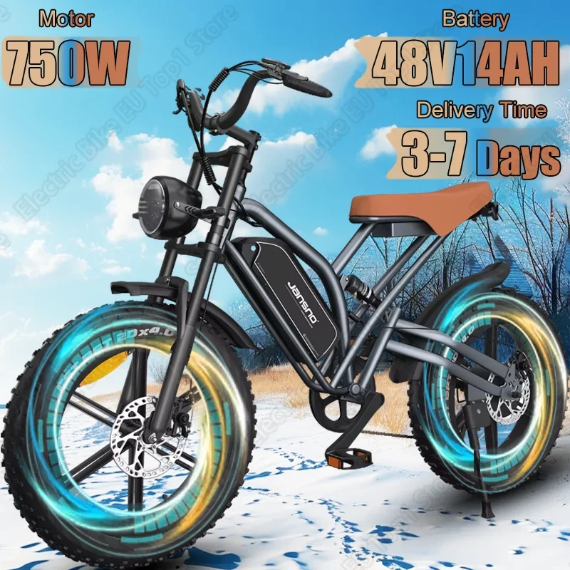 JANSNO Electric Bike 750W Powerful Motor 48V14AH Lithium Battery 20*4.0 Inch All Terrain Fat Tire Adult E Bike Electric Bicycle