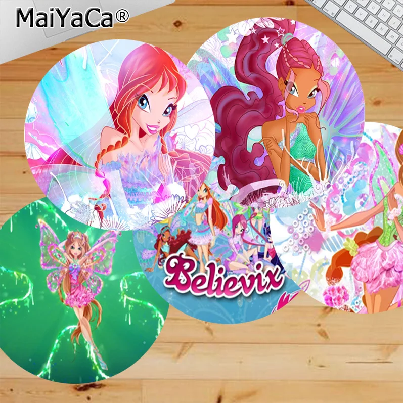 

Girl Winx-Clubs Mousepad 20x20cm Round Desktop Desk Mat Kawaii Gaming Accessories Students Writing Pad Mouse Pad For PC Desk Pad