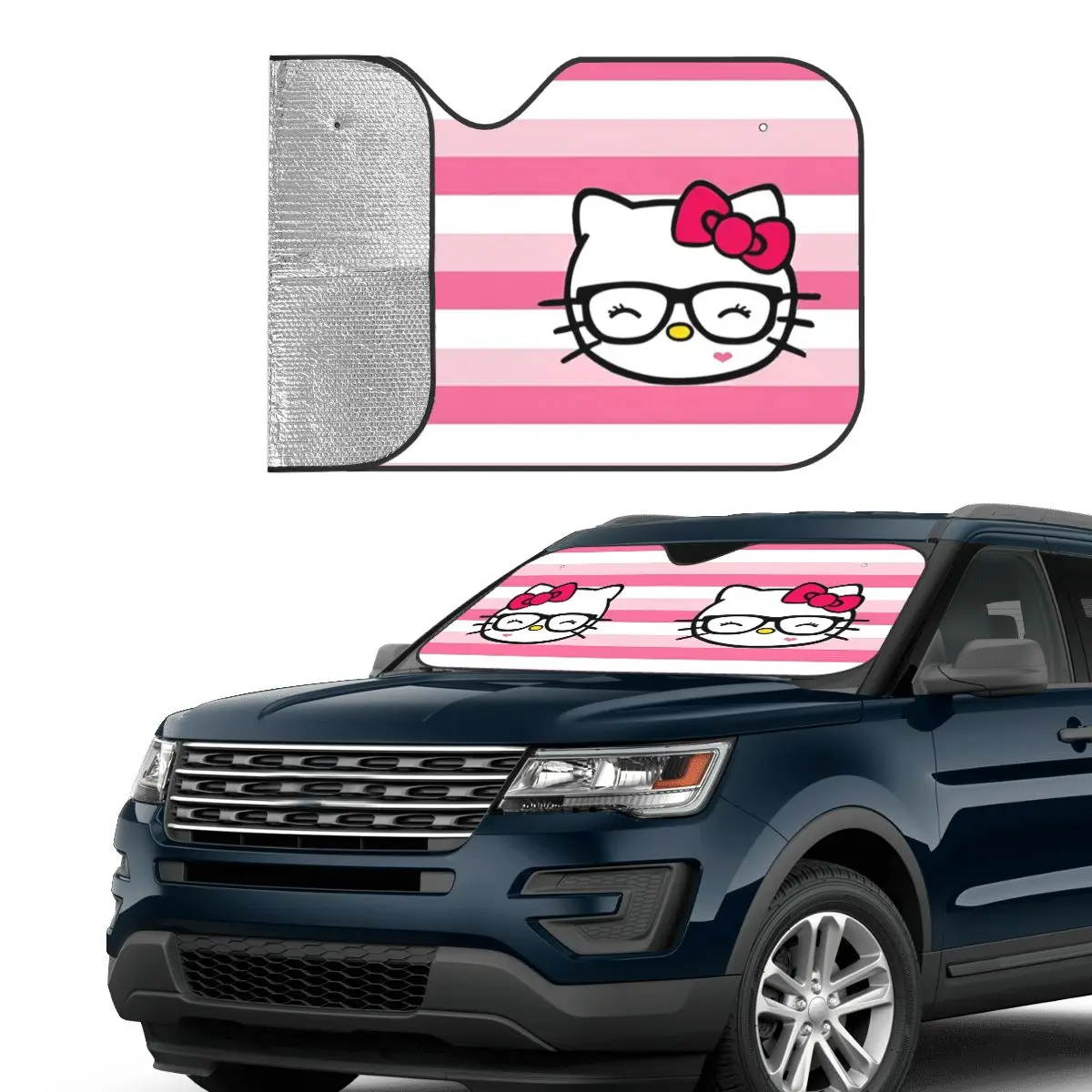 Hello Kitty Happily Fashion Windshield Sunshade 76x140cm Aluminium Foil Car Sunshade Heat Reflector