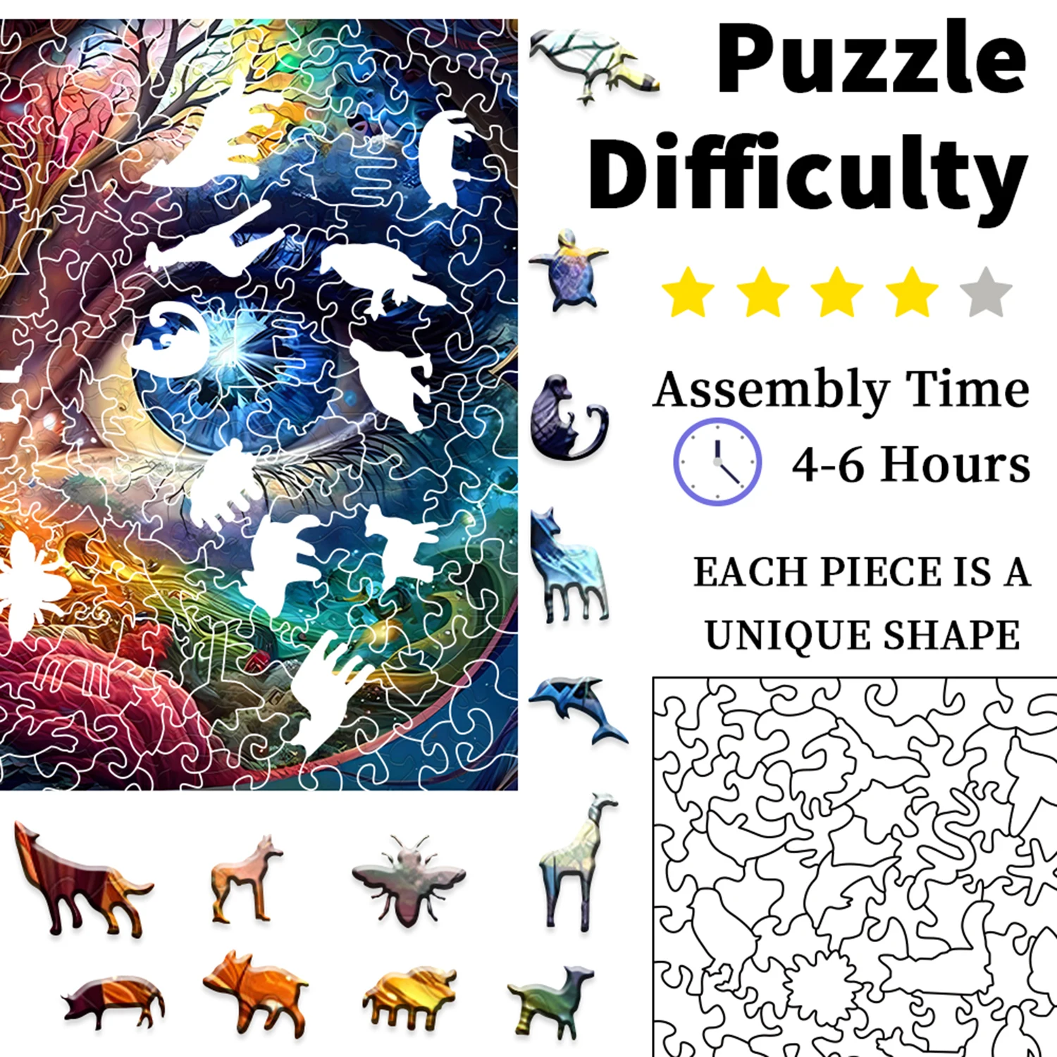 ألغاز الصور المقطوعة الخشبية للبالغين - سلسلة فنية خيالية (حيوانات سحرية، مشاهد غامضة) - ألغاز خشبية ممتازة لديكور المنزل وG