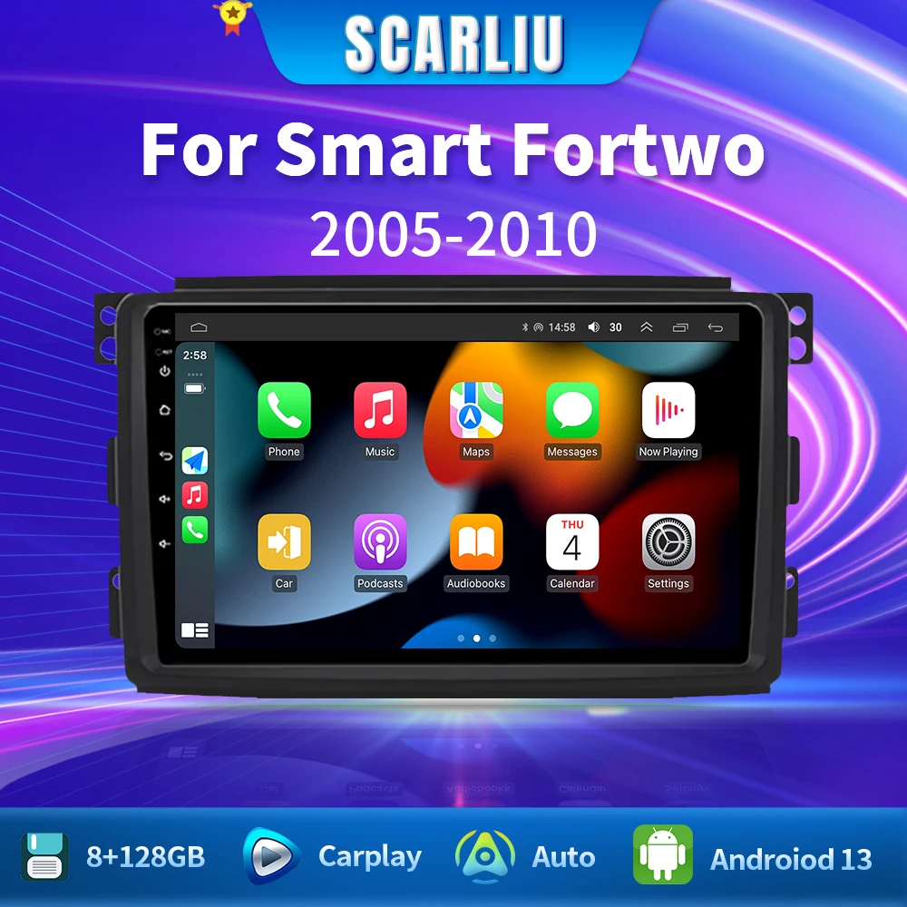 

SCARLIU Car Radio For Smart Fortwo 451 2005 - 2010 Multimedia GPS Wireless Carplay Android Auto No 2 din 2din DVD 4G AI Voice