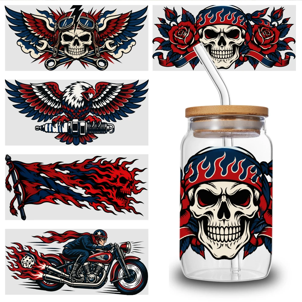 5 Sheets Skull Flame Bandana UV DTF Stickers Transfer Sticker Decal Waterproof Decals Waterproof Rub on Transfers