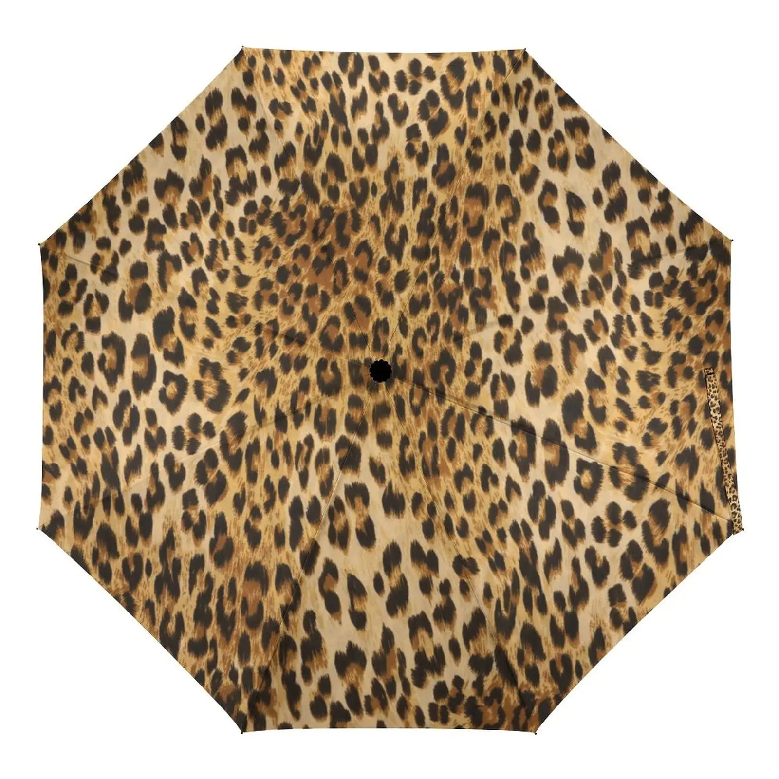 Leopard Print Folding Rain Sun Umbrella Panther Skin Pattern Travel Umbrellas Compact Lightweight Windproof for Adults Women