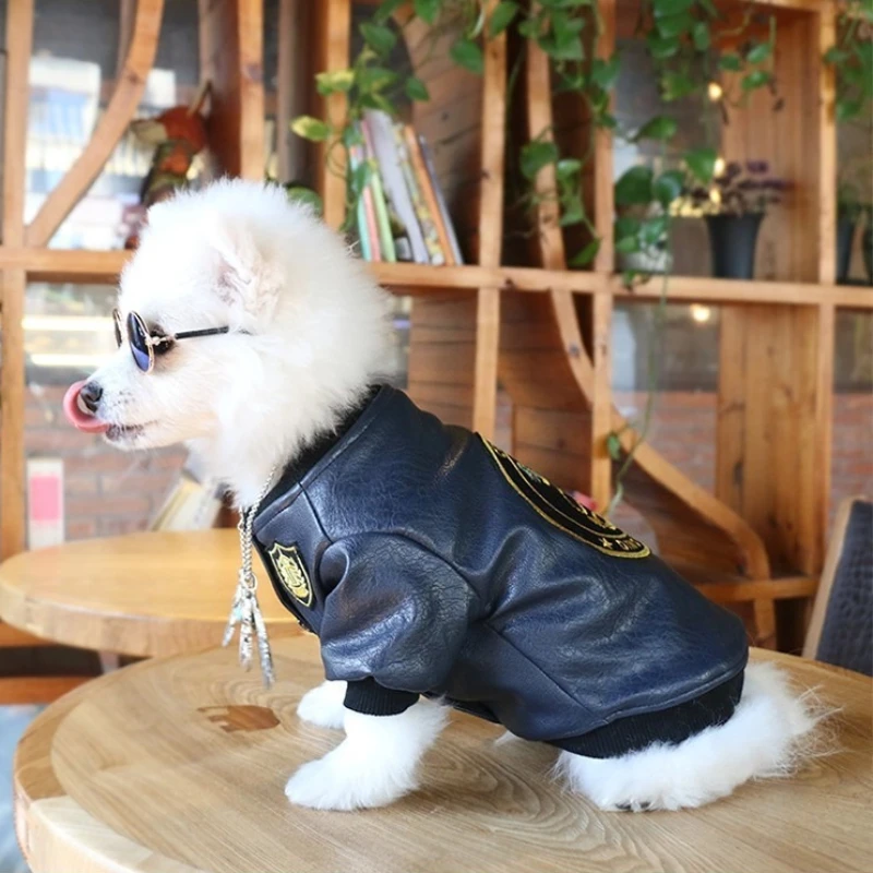 

Кожаная куртка для собак и кошек, зимнее теплое утепленное стеганое пальто для Тедди, померанского шпица, шнауцера, маленьких домашних животных