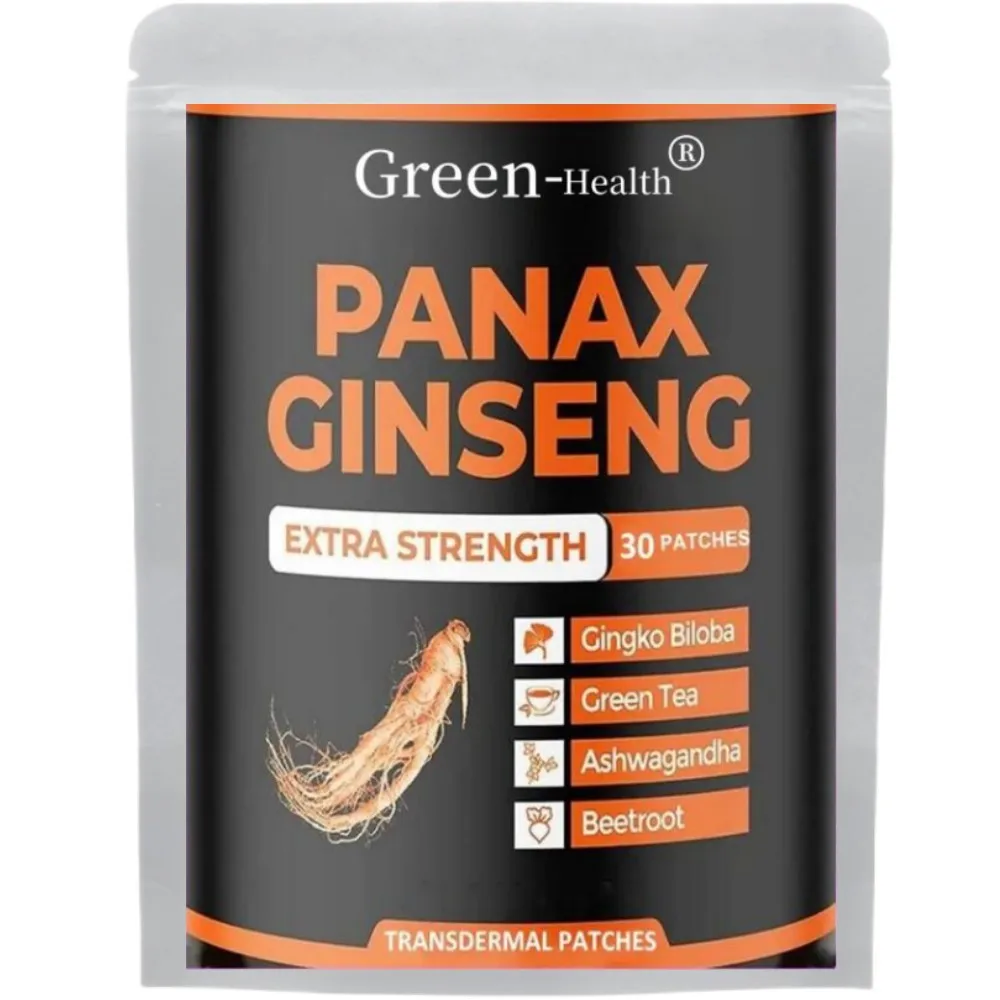 Patchs transdermiques au ginseng Panax rouge coréen avec Ashwagandha, Ginkgo Biloba, support de force, équilibre de l'humeur énergétique, 30 patchs