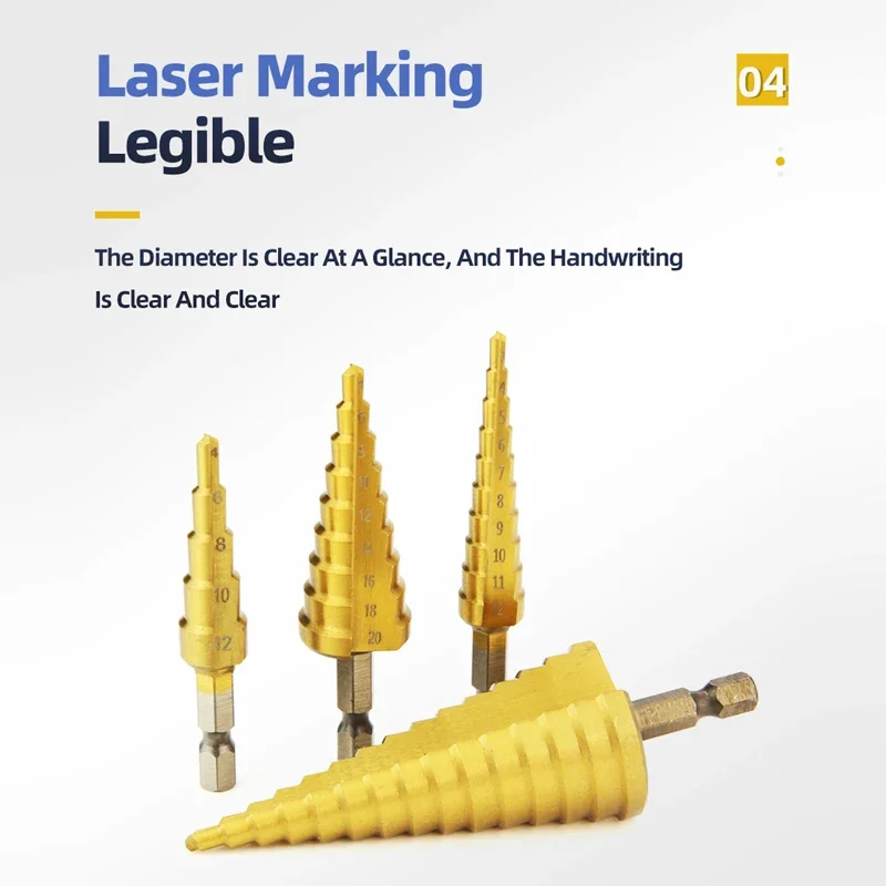 HSS التيتانيوم خطوة مثقاب الخشب مخروطي المرحلة الحفر للمعادن الخشب عالية السرعة صعدت عدة حفر أدوات كهربائية 3-12 4-12 4-20 4-32 مللي متر #4