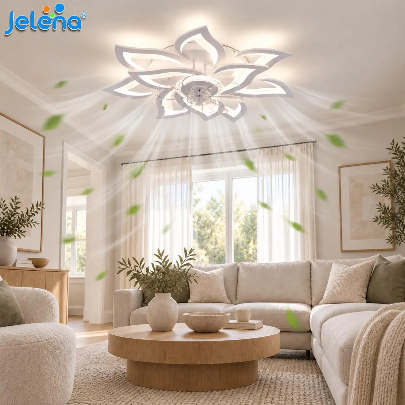 Jelena LED-Kronleuchter-Ventilator Moderner Intelligenter Deckenventilator mit Lichtinstallation Fernbedienung & APP Schlafzimmer Energiesparender LED-Deckenventilator mit Lampe