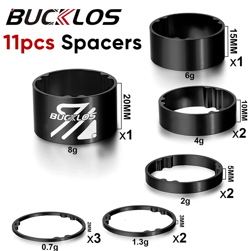 11pcs Bicycle Headset Spacer Aluminum MTB XC Bicycle Spacer for 28.6mm Front Fork 2/3/5/10/15/20mm Washer 1-1/8\