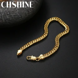 New 925 Sterling Silver 18K Gold charms 6MM Geometry Chain Bracelets for Women Men Fashion Wedding party Gifts Fine Jewelry