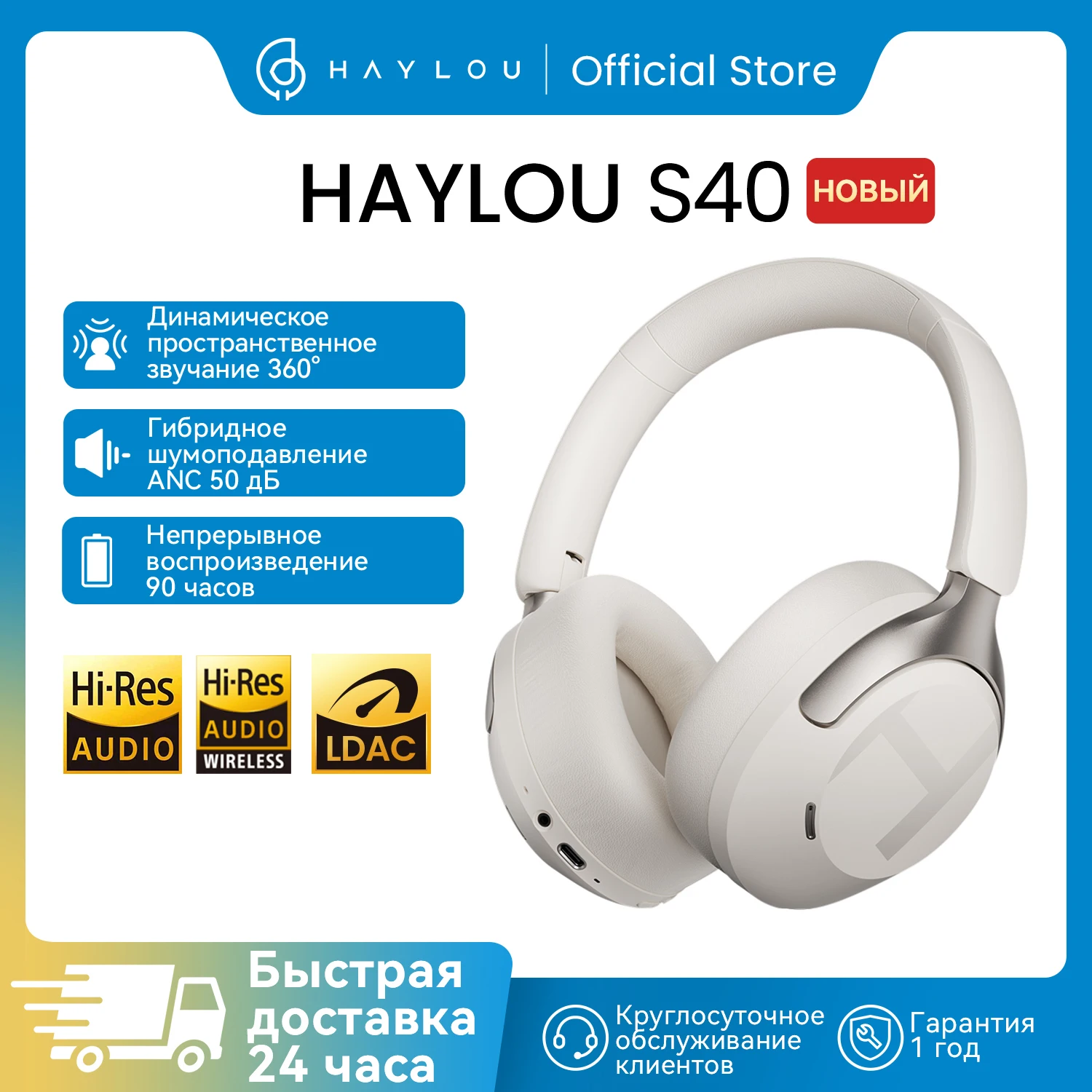 HAYLOU S40 ANC Wireless Headphones Bluetooth 6.0 Hi-Res Audio Over