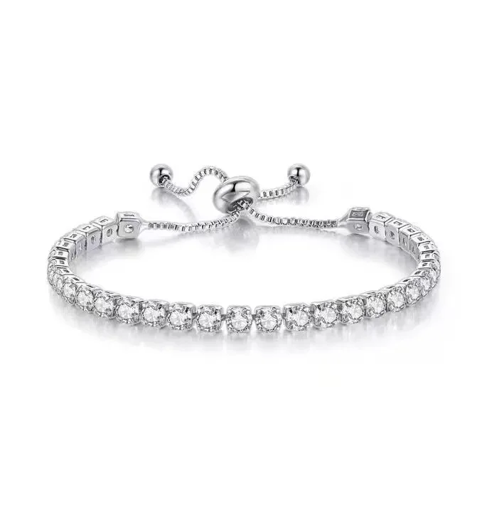 Sweet Shiny AAA White Zirconia Bracelet For Women Simple Fashion Micro-inlaid Thin Full Zircon Silver Color Jewelry Wedding