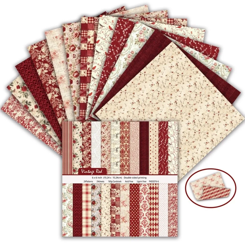 24Sheets 6 Inch Scrapbook Paper Floral Pattern Vintage Craft Paper Acid-Free Double Sided Decorative Paper Journaling