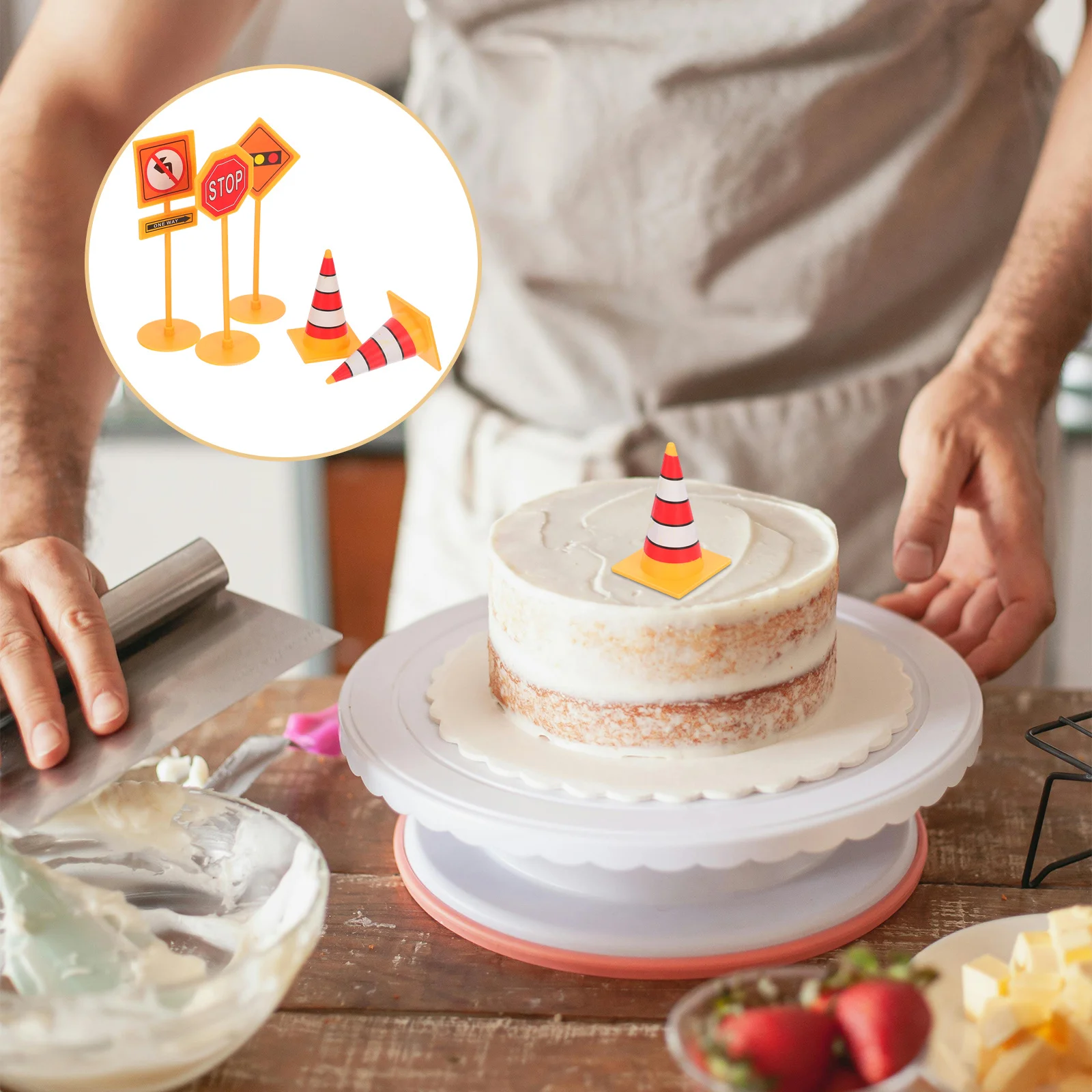 

25Pcs Road Sign Cake Toppers Unique Roadblock Design DIY Cake Picks Birthday Party Decorations Traffic Themed Cupcake Decor