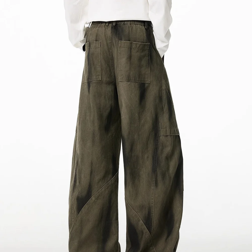 الأمريكية الرجعية غسل الجينز Scimitar عارضة الرجال العلامة التجارية العصرية مطوي فضفاض واسعة الساق العمل السراويل