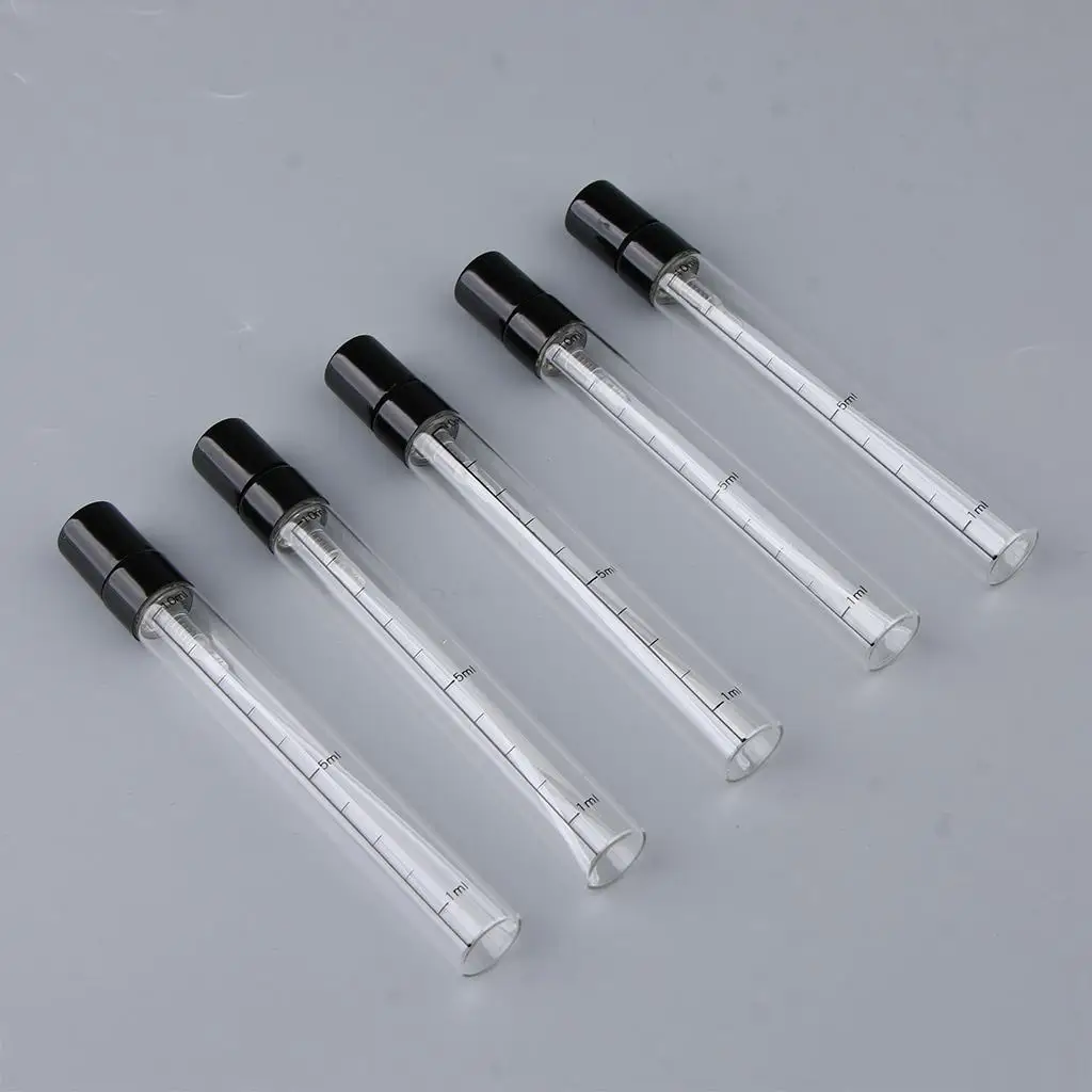 Set mit 5 Stück 10 ml Mini tragbarer nachfüllbarer Parfümduft-Aftershave-Sprühgerät, leere Sprühflaschen für Reisen, Geldbörse mit Skala