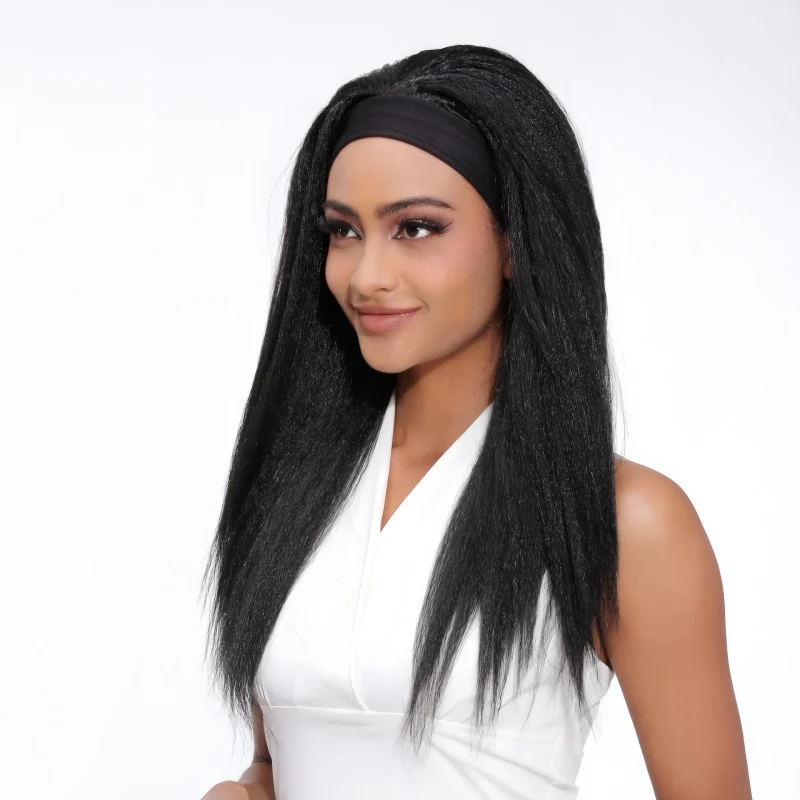 Blice Long Kinky Straight Headband Synthetic Hair Wigs For African American Women18-22 Inch Kanekalon Afro Full Daily Wig