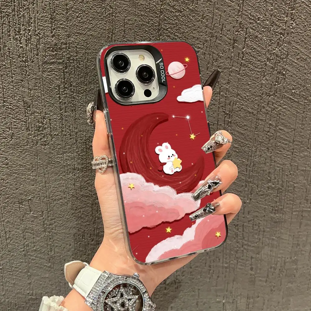 

Red bunny pattern phone case suitable for iPhone 16, 17, 15, 14, 13, 12, 11 Pro/Max/Plus anti drop and shockproof back cover