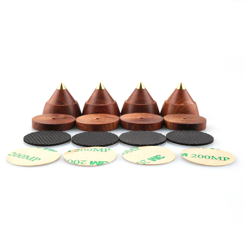 4 sets 23x20mm quality rosewood sandalwood speakers spike speaker amplifier CD player Isolation Stand Feet Spike Pad Base