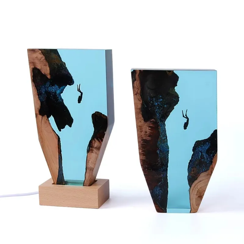 Resin Crafts Resin Ocean Decoration Diving Wood Decoration Ocean Art Night Lamp Desk Lamp