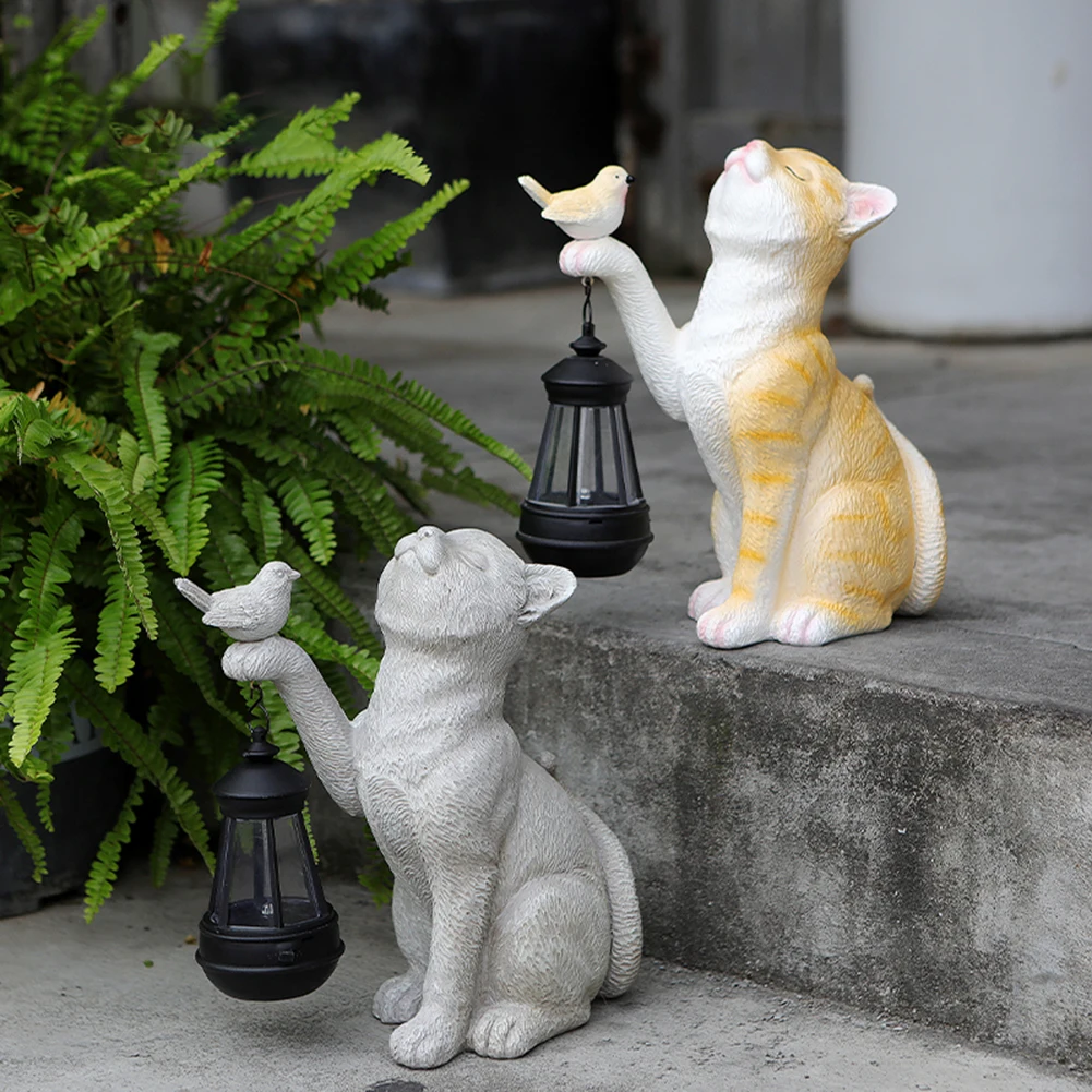 Lámpara Solar de resina para gato pequeño, luz creativa para patio, minilinterna para exteriores, estatua para patio, balcón y camino