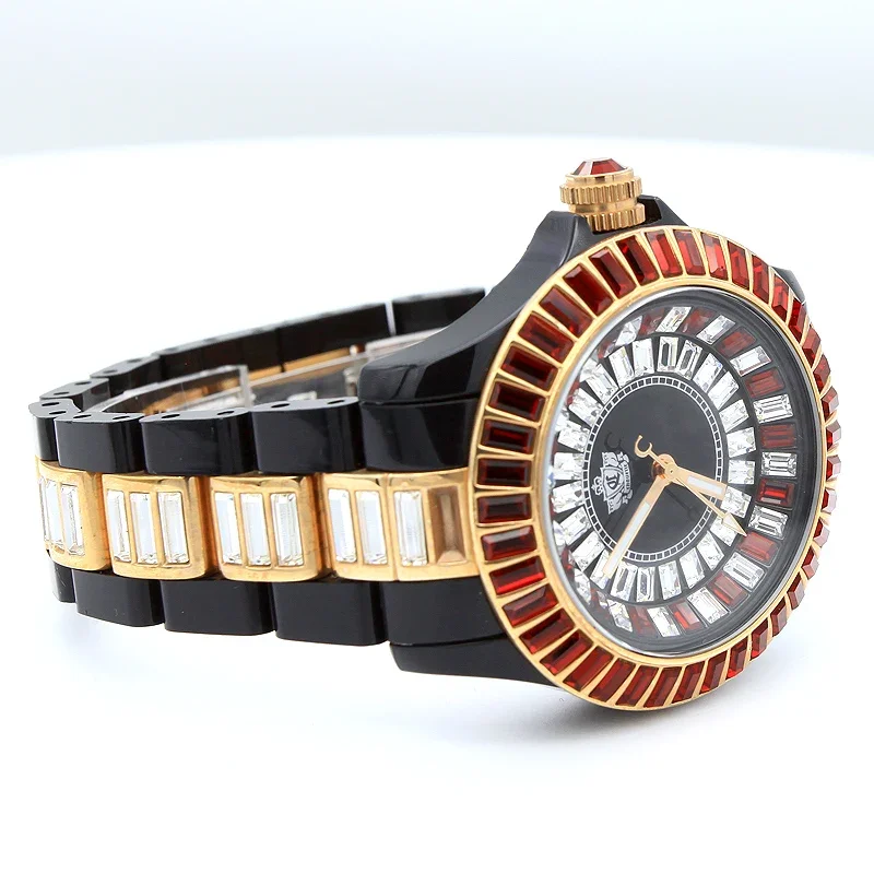 Orologi da ragazza eleganti alla moda guardano l'orologio con movimento al quarzo con strass da donna in oro rosa rosso