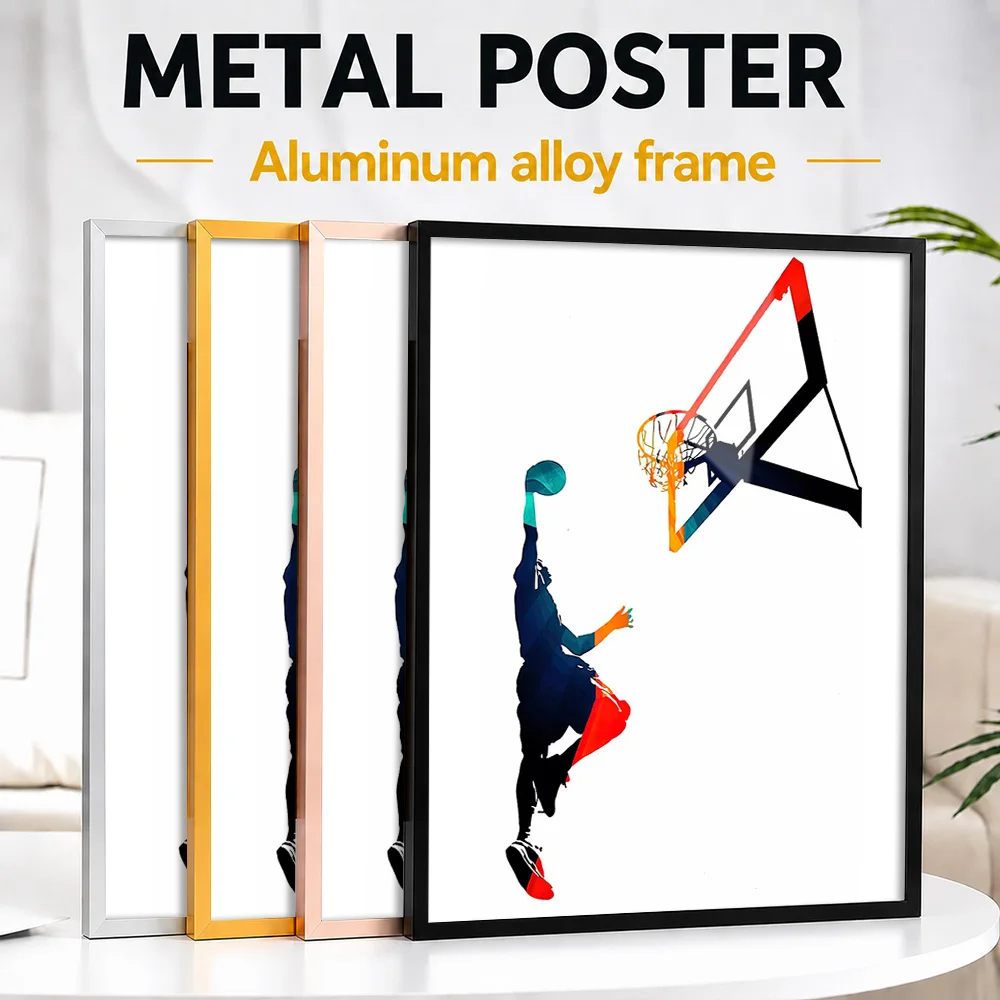 Basketball Player Dunking Framed Aluminum Metal Poster Customized Photo Bold Action Style Wall Art For Study Memorable Fan Gift