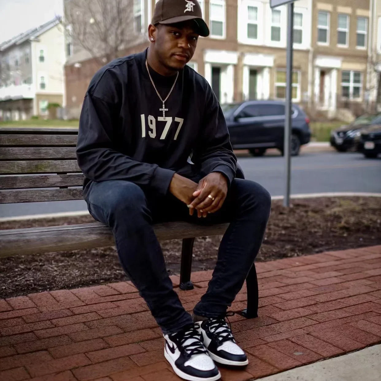 تي شيرت Essentials American Style 1977 High Street يتدفقون برقبة دائرية من القطن الخالص بطبقة أساسية وأكمام طويلة ورقبة دائرية #3