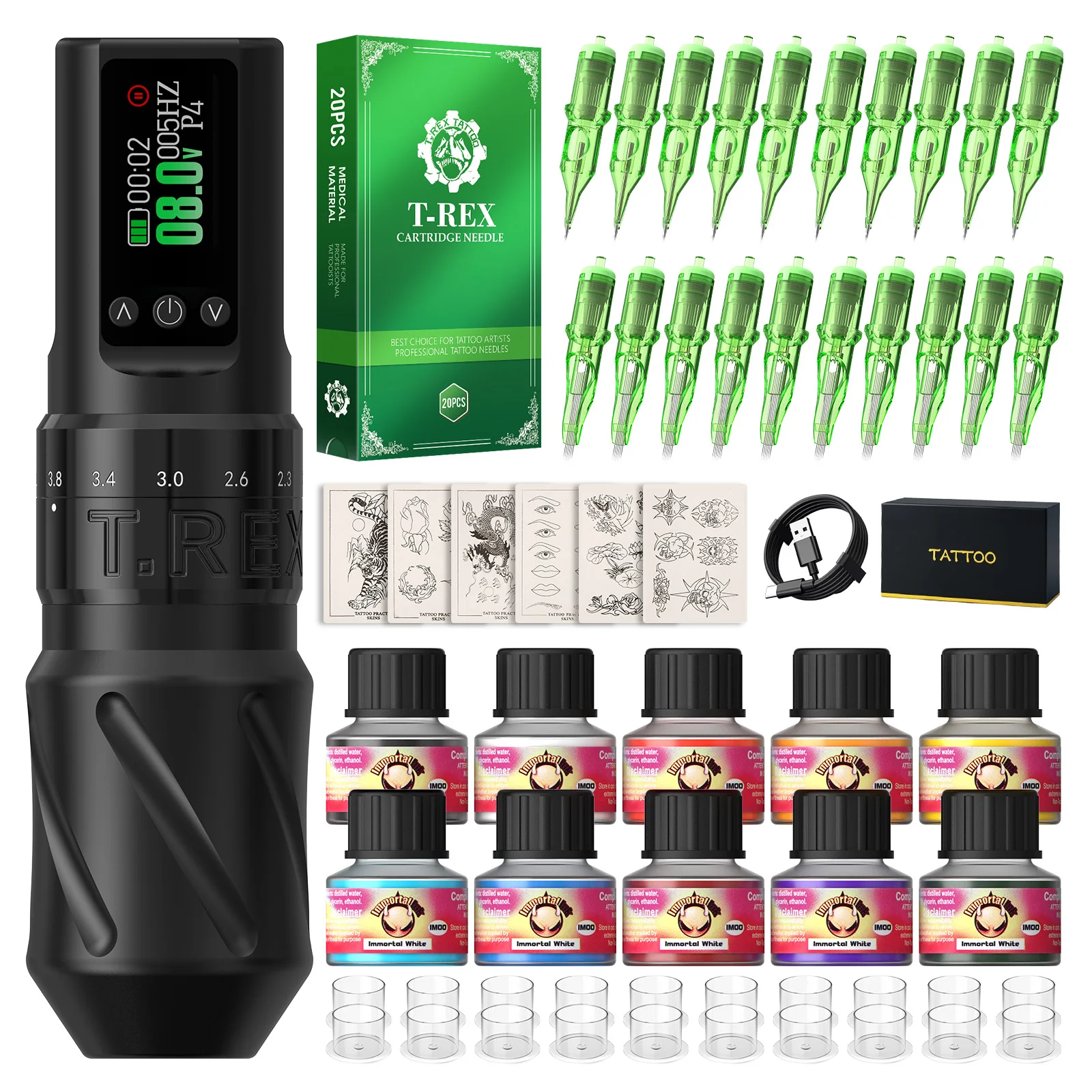 

T-rex Complete Tattoo Kits Tattoo Wireless Tattoo Machine Pen Adjustable Stroke 1600mAh Batteries Tattoo Gun Kit For Tattoo Art