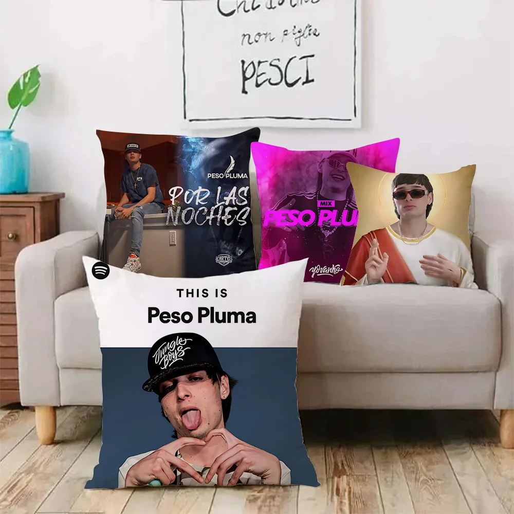 Mexico Peso Pluma Rapper Pillow Covers Cartoon Sofa Decorative Home Double-sided Printing Short Plush Cute Cushion Cover