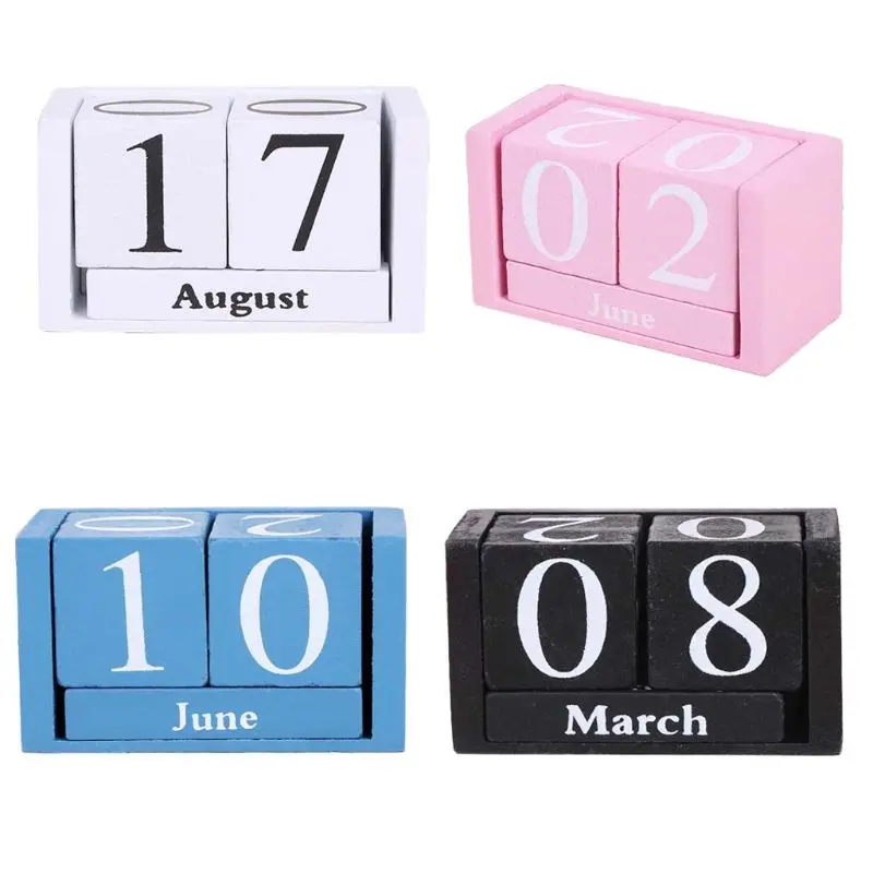 Vintage Wooden  Calendar Eternal Blocks Month Date Display Desktop Acce