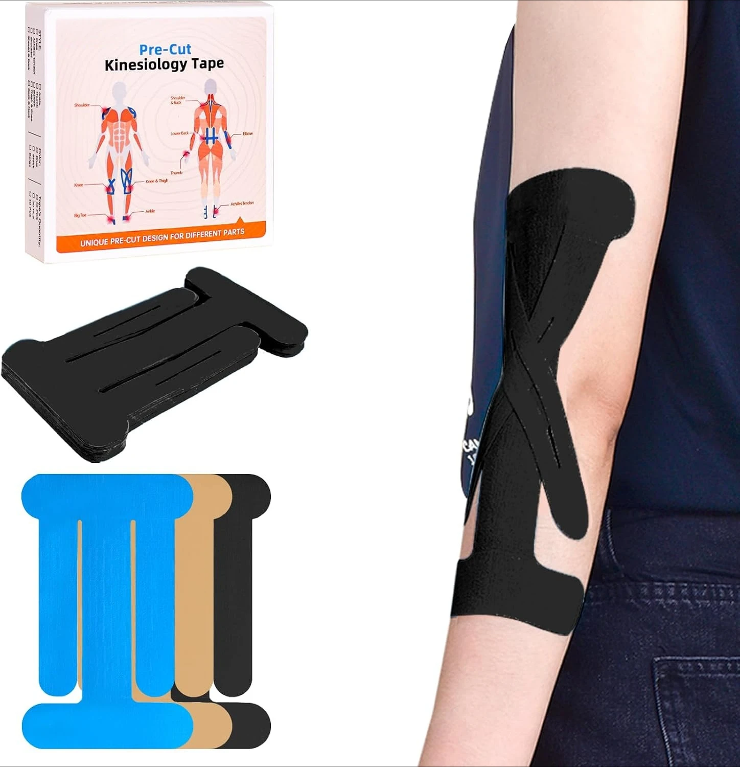 Precut Kinesiology Tape for Elbow,10 Pcs - Elbow Support & Stability, Pain Relief Athletic Tape - Waterproof & Elastic