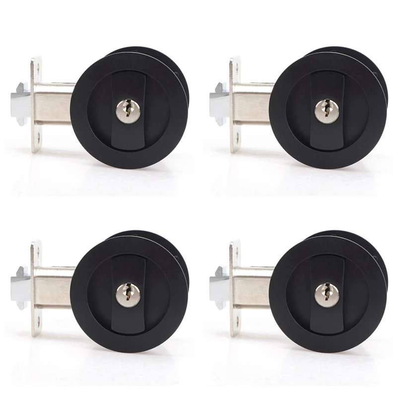 4X Sliding Pocket Door Lock Black Privacy Round Pocket Door Hardware Black Contemporary Pocket Door Lock With Keys