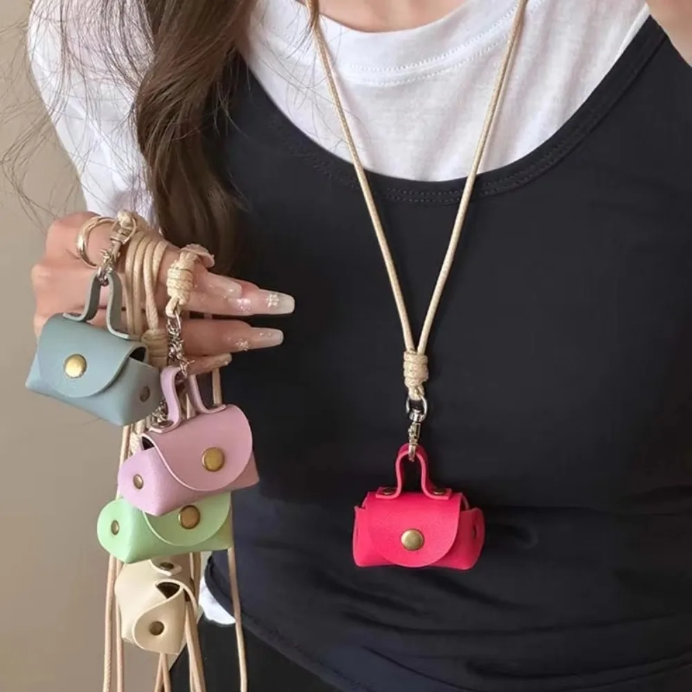 Mini and Compact Leather Hanging Neck Coin Purse Necklace Gifts Pendant Headphone Bag Women Necklace Women