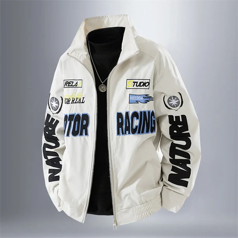 

Trendy Casual Embroidered Jacket Foldable Stand-Up Collar Fashionable Versatile Spring Autumn Collection for Men And Women