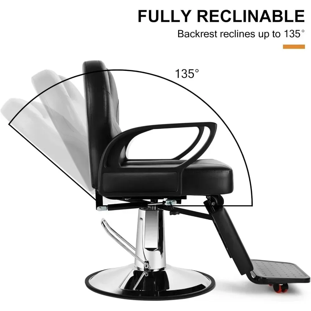 Barber Chair for Salon, Adjustable Height and Reclining, PVC Artificial Leather Seat, Metal Base