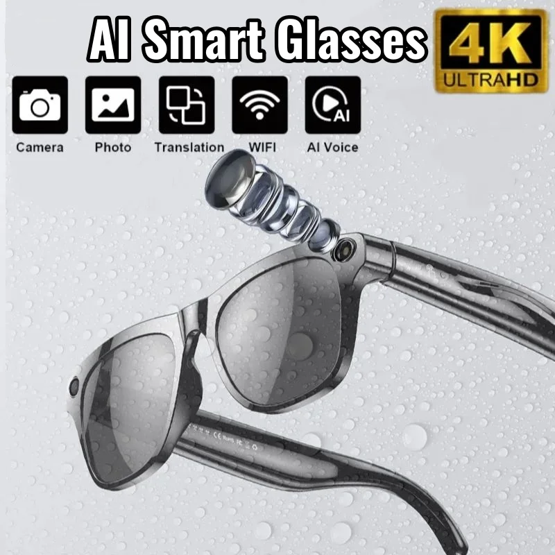

4K HD AI Умные очки GPT 100MP Камера Bluetooth Вызов Видео Перевод Голосовой помощник Управление Умные очки НОВИНКА 2025