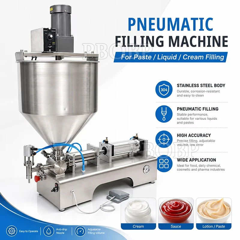 Commercial Semi-Automatic Hopper Heating Stirring Paste Honey Filling Machine